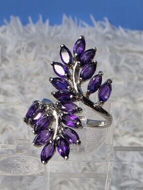 Amethyst Marquise Sterling Silver Bypass Ring